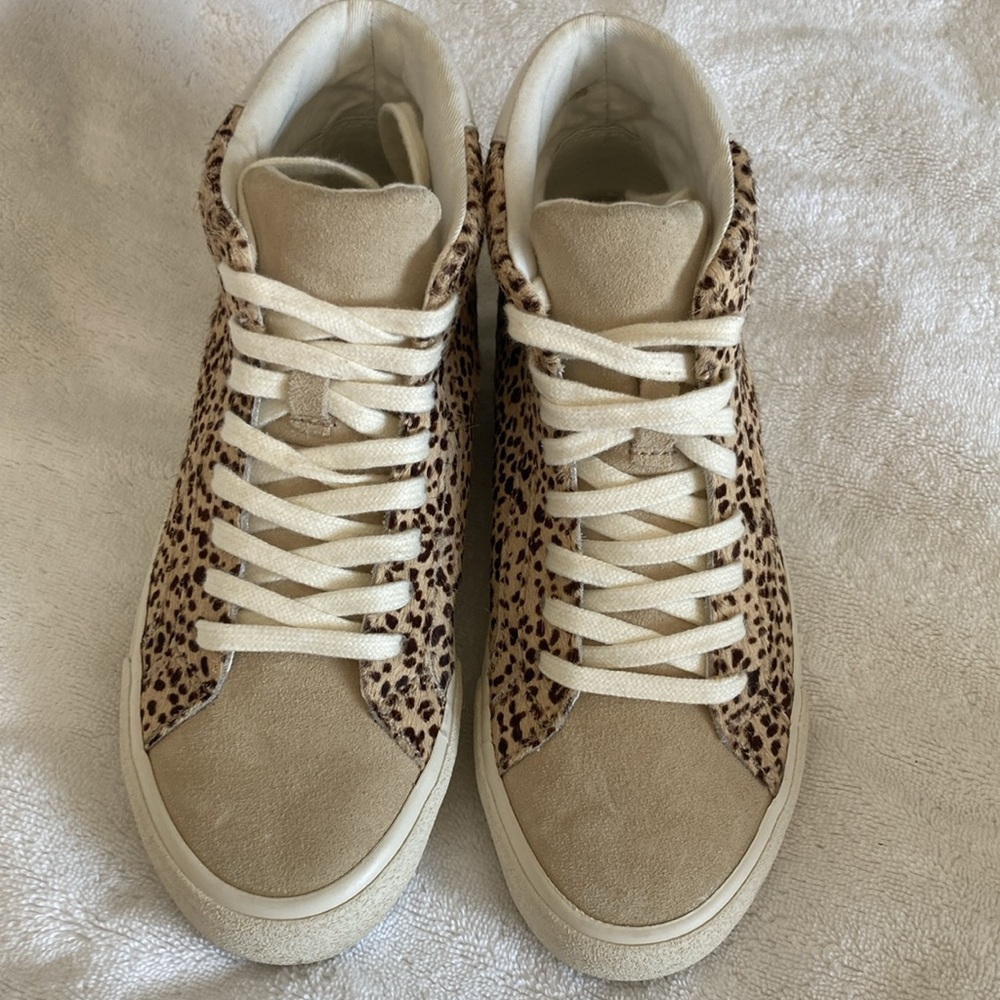 Madewell Sneakers Leather Calf Hair Mid Top Beige Brown Lace Up Size 5.5 - Picture 7 of 7